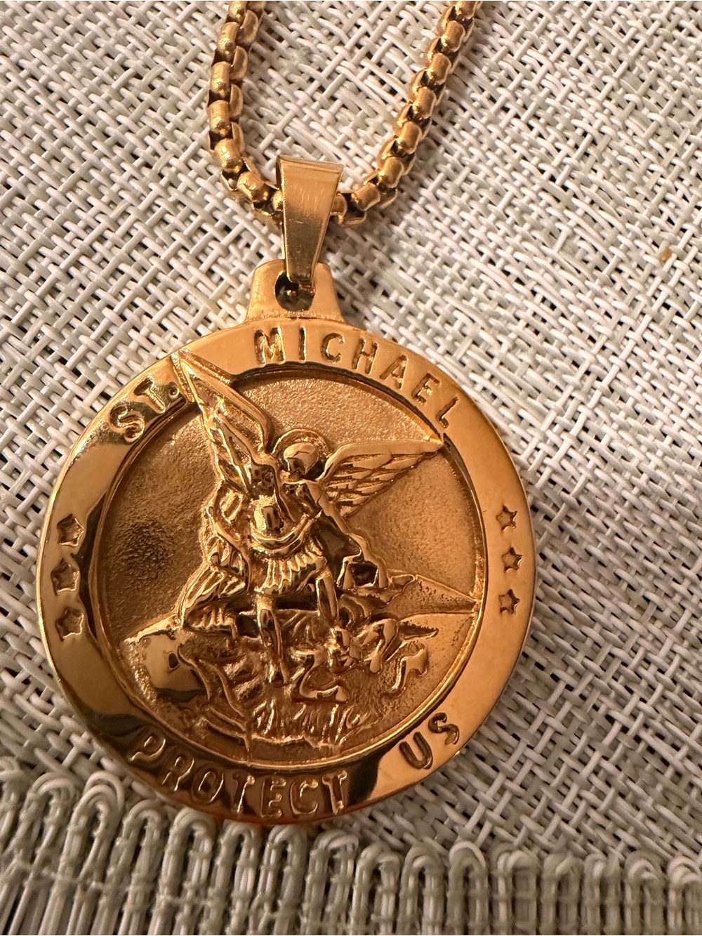 Saint Michael Gold Medallion Pendant Necklace